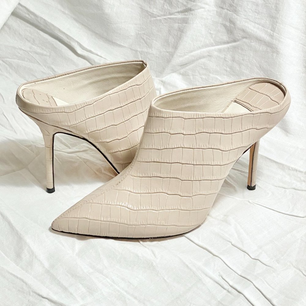 Alice + Olivia ecru patent embossed stiletto mules 8.5